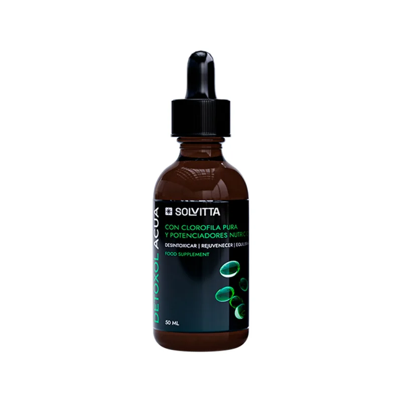 Detoxol Acua - frasco de gotas de 50 ml junto a la caja del producto
